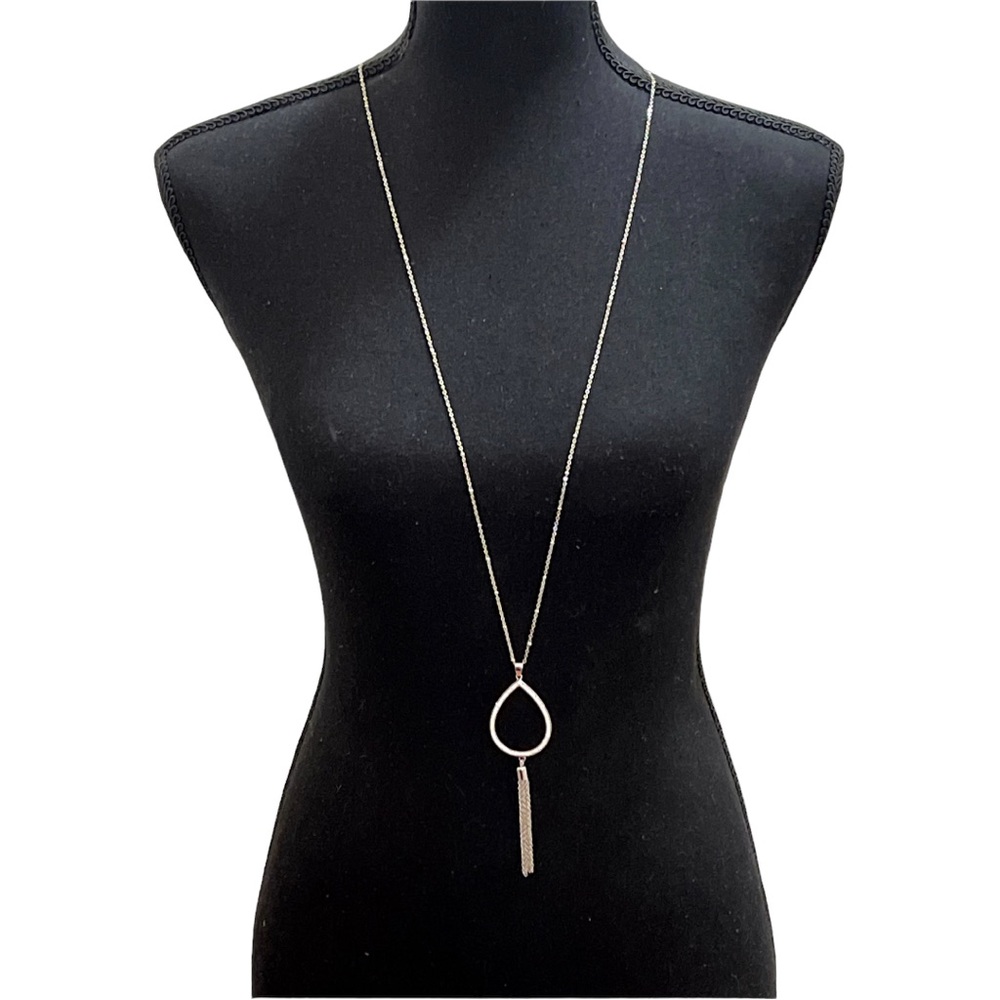 Tear Drop Pendant Necklace with Tassel Extra Long Chain Necklace